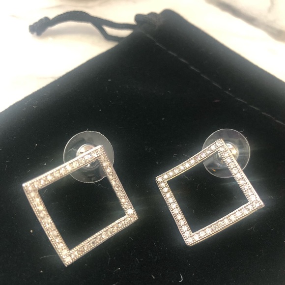 Open Square Cubic Zirconia Designer Earring,Boutique-NWT - Picture 3 of 9